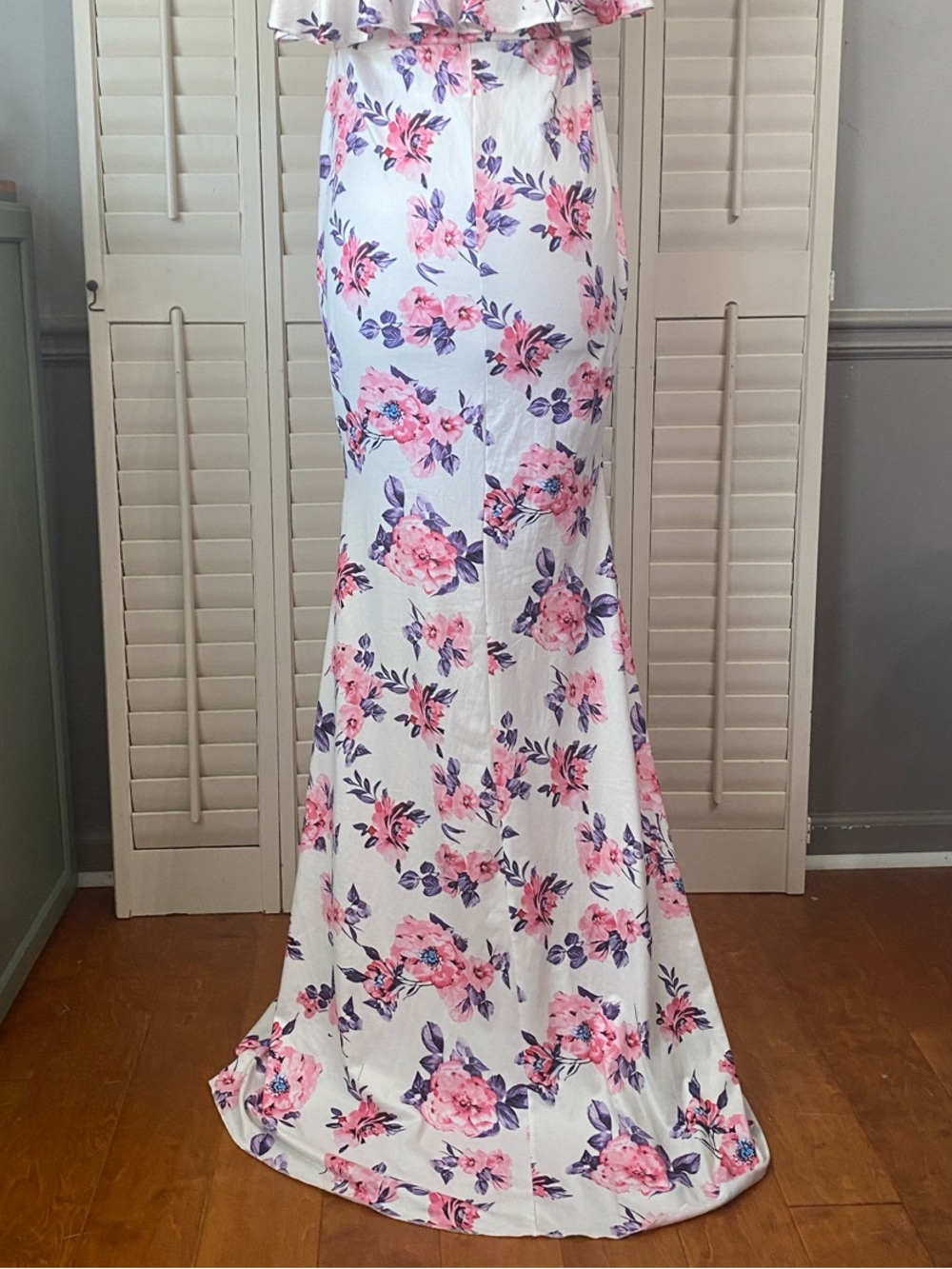 White Maxi Dress with Pink and Purple Floral Print - Picture 2 of 8